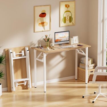 Складаний стіл 100x50x76 см з 2 розетками змінного струму та 2 портами зарядки USB, складаний комп&39ютерний стіл, стіл для ПК, офісний стіл, складаний стіл, для дому, дерево 100 см x 50 см