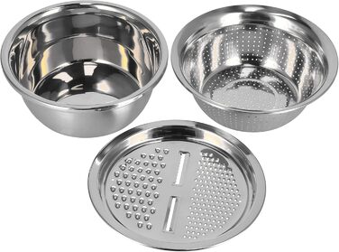 Таз з нержавіючої сталі QANYEGN з теркою, багатофункціональний кошик для зливу, терка для овочів, чаша для салатниці для кухонного інструменту (натуральний колір)