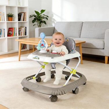 Дитячі ходунки 4 в 1, допоміжний пристрій для ходьби, ходунки, світло та колеса, з 6 місяців, вантажопідйомність 12 кг (67 x 72 x 92 см хакі (B))