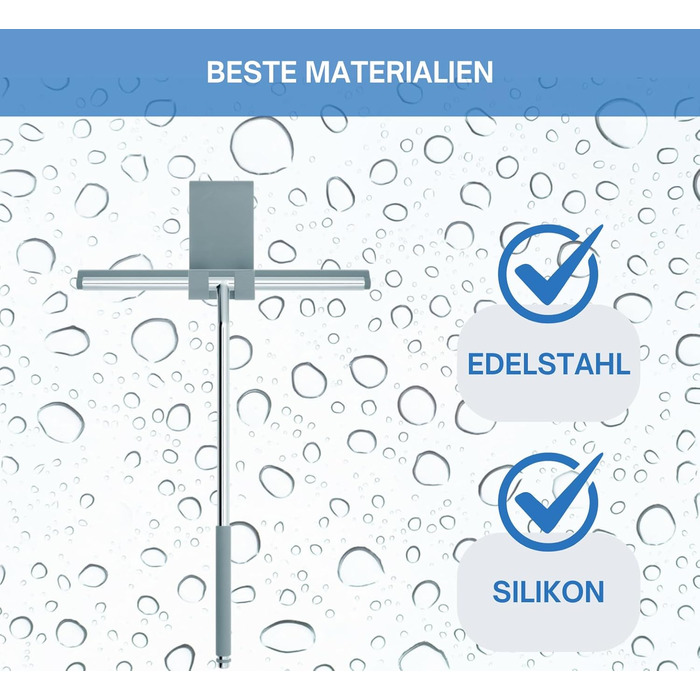Ракель для душу Libaro FANO нержавіюча сталь силікон сірий широка довга ручка, ракель для душу без свердління, ракель для вікон ракель для води душ стіна, підлога і вікно, склоочисник для ванної ракель душової кабіни
