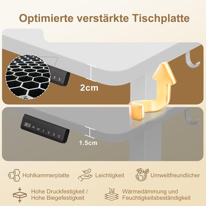 Г-подібний стіл з регульованою висотою, електричним керуванням та 3 налаштуваннями пам&39яті, кутовий стіл 160 x 140 см з органайзером для кабелів та гачками, ергономічний комп&39ютерний стіл, білий, 160 x 140 см