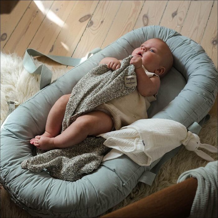 Дитяче гніздо Elodie Details, гніздо для обіймів, портативне гніздо для новонароджених, кокон для немовлят та немовлят, ліжечко-гніздо для подорожей, яке можна прати, 100 бавовна, 78x45 см мінерально-зелений