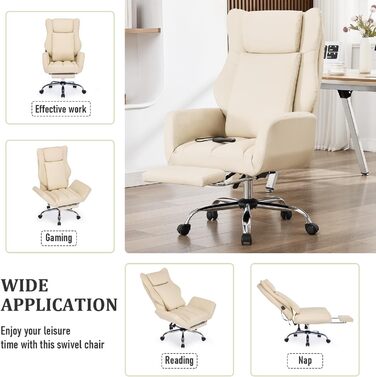 Ергономічне офісне крісло ALEAVIC зі складними підлокітниками, крісло керівника з масажем та висувною підставкою для ніг, для домашнього офісу, ігрове (бежеве)