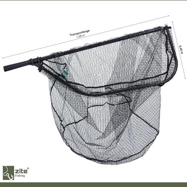 Великий гумовий підсак для човна Zite Fishing/Рибальська сітка Підсак для щуки та судака 70x85x85 см Гумований рибальський підсак, складний з мірною стрічкою - Гумова рибальська сітка для хижаків