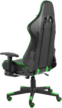 Геймерське крісло з підставкою для ніг, обертове, зелений ПВХ, ергономічне офісне крісло з високою спинкою та 2 додатковими подушками, регульоване по висоті обертове крісло з висувною підставкою для ніг