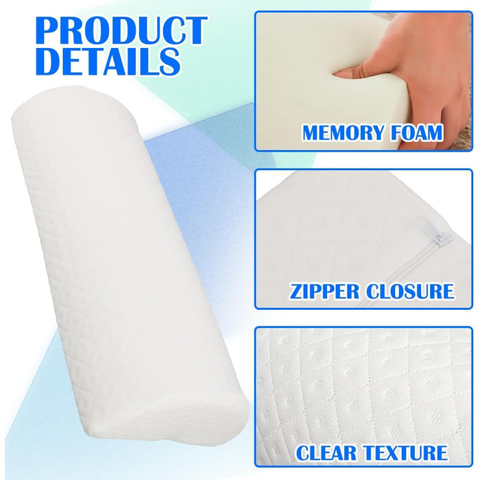 Подушка для колін FARYODI для сну на боці, напівкруглий опорний валик з піни з ефектом пам&39яті, для шиї, колін та сну на боці для полегшення болю в колінах та спині (50 * 20 * 10 см)