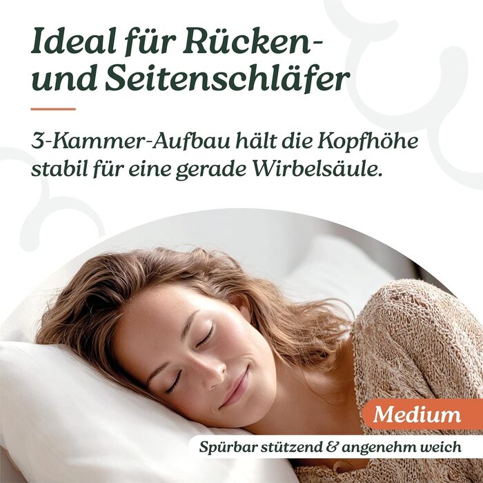 Пухова подушка 80x80 середнього розміру для сну на спині та на боці, 3-камерна подушка 80x80 пух, помітно підтримує та приємно м&39яка, можна прати в пральній машині, DOWNPASS (не вищипує живі предмети), Oeko-TEX