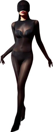 Боді-комбінезон RUIBAVYA, з капюшоном, блискучий, з рукавицями, чорний