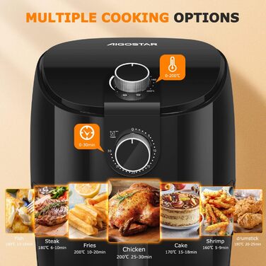 Аерофритюрниця Hayden Alpha 4L, побутова фритюрниця 1500 Вт зі швидкою циркуляцією повітря, таймер на 30 хвилин, регульована температура для здорового приготування з низьким вмістом жиру, чорний