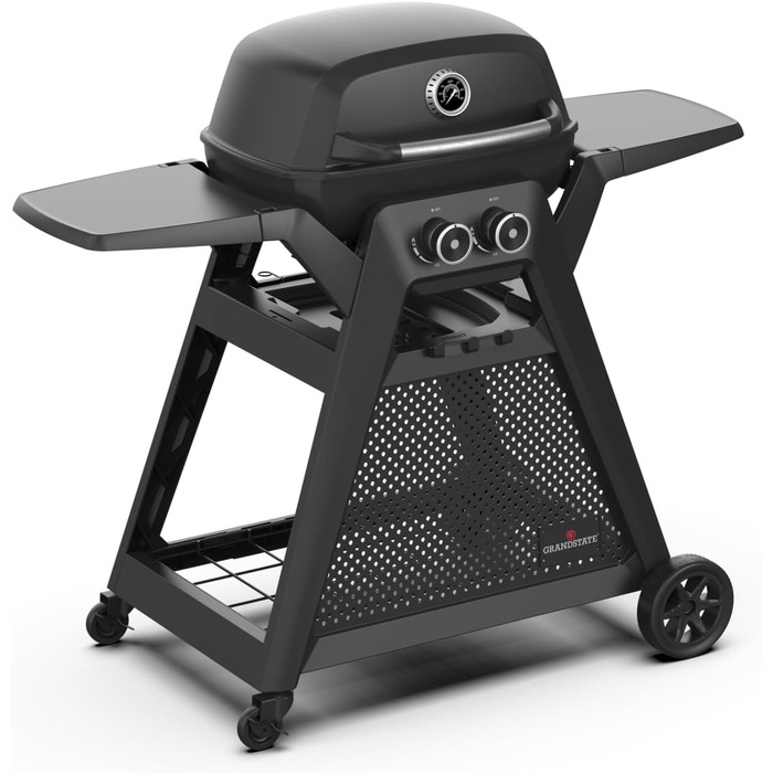 Конфорочний газовий мангал GRANDSTATE BLACK KITE 200 з візком для барбекю, піддоном для збору жиру, потужною подвійною конфоркою,