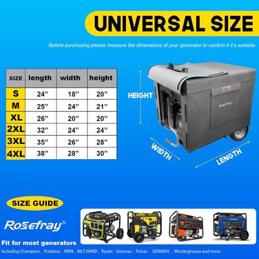 Чохол для генератора Rosefray 81,3 см Д x 61 см Ш x 61 см В, міцний, водонепроникний чохол для невеликого спорядження для використання на відкритому повітрі 600D, для Champion, Predator, Wen, Ryobi, Generac, Westinghouse, портативний, 32*24*24 дюйма, чорн