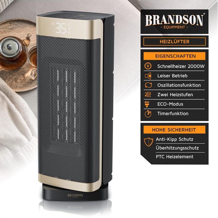 Енергозберігаючий, тихий вентилятор-обігрівач - Коливальний - з пультом дистанційного керування - Лауреат нагород - ЕКО-режим - 2 швидкості - Таймер - Керамічний обігрівач - Ванна кімната, вітальня, офіс, дитяча кімната A Чорний 2000 Вт