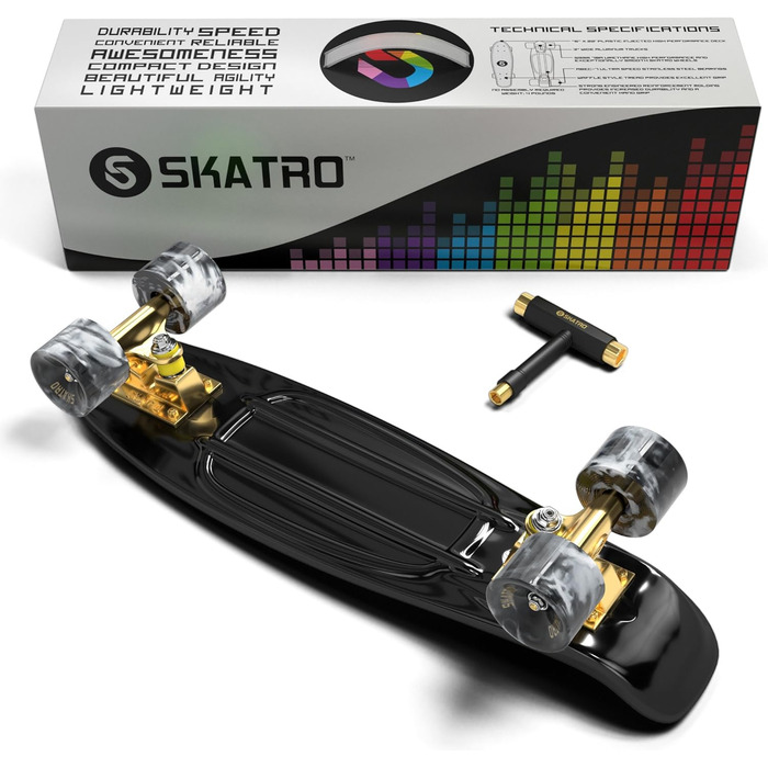 Міні-скейтборд крейсер. 22-дюймова пластикова дошка в ретро стилі, в комплекті з чорною мамбою