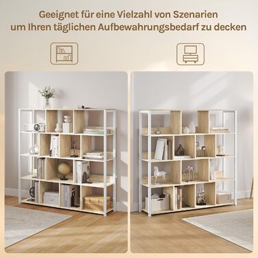 Окремостояча полиця eSituro, 4-ярусна книжкова шафа, полиця для зберігання, кухонна полиця, кутова полиця, окремостояча полиця з пристроєм проти перекидання, виготовлена з металу, 120x30x120 см, світлий дуб білий