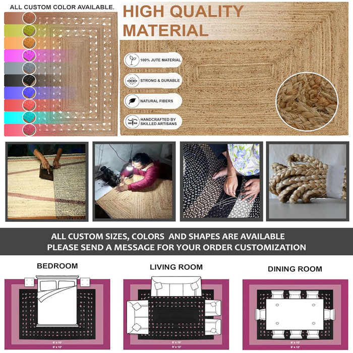 Килимок CASAVANI Kilim, 12 квадратів, бохо-килимок, плетений килимок, зелений / бежевий, джутовий килимок, пилосос, ручне ткацтво,
