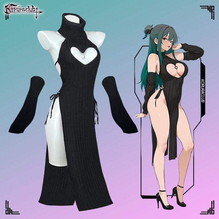 Жіночий косплей‑костюм Cheongsam KORURACLUB для ролевих ігор, чорний/білий, розмір S–XL