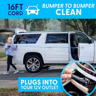 Автомобільний пилосос ThisWorx зі світлодіодним підсвічуванням - Ручний пилосос для прибирання автомобіля - 110 Вт 12 В - Адаптер