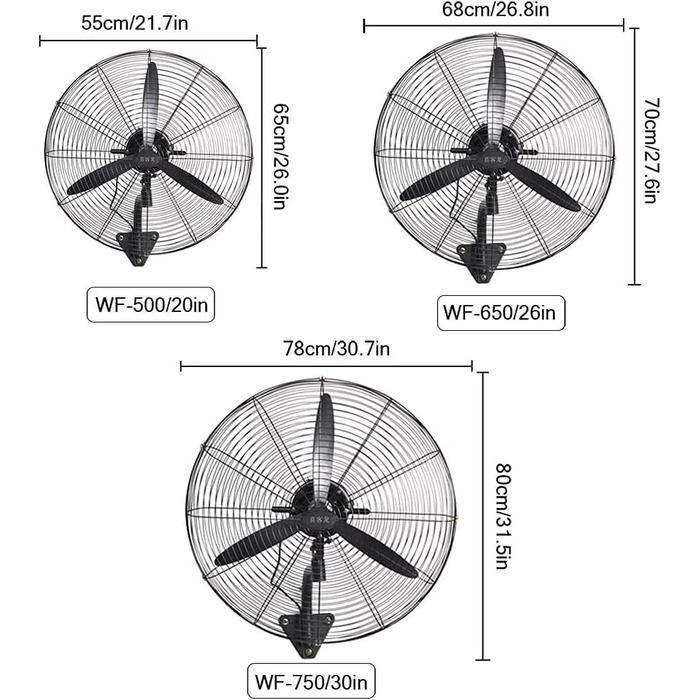 Настінні вентилятори, промислові потужні електричні вентилятори, швидкі важкі металеві настінні вентилятори, для промислових, комерційних, житлових приміщень і теплиць (розмір 20 дюймів) (26 дюймів)
