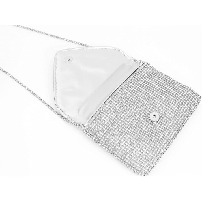 Сріблясте клатч-зчеплення з кристалами та знімним ланцюжком для вечірки, весілля, балу або банкету 06258