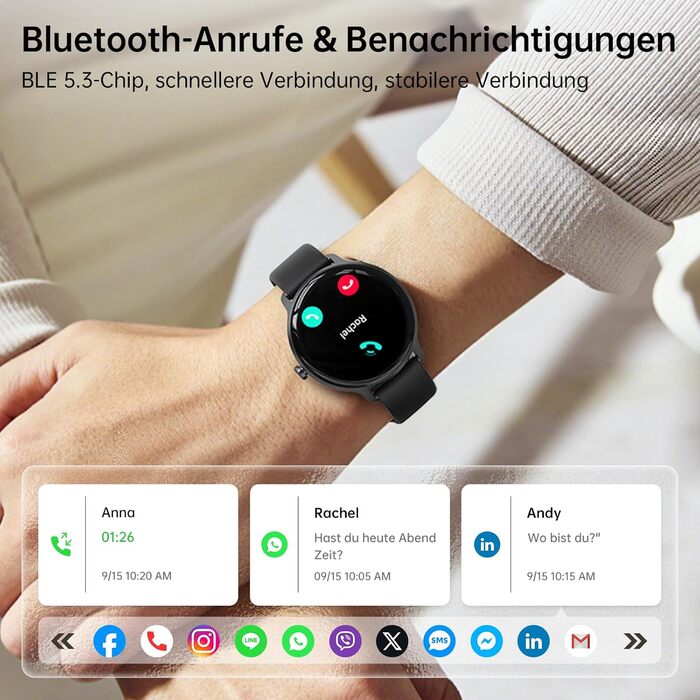 Розумний годинник для чоловіків та жінок, круглий, 1,27-дюймовий AMOLED-розумний годинник з функцією телефону, фітнес-годинник для чоловіків з монітором серцевого ритму, монітором SpO2, монітором сну, крокоміром, 120 спортивних режимів, водонепроникний IP