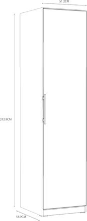 Шафа 50 55, маленька шафа, вузька шафа для передпокою, вішалка для пальто, шафа з орними дверима, 1-дверна з полицями, декор дерева дуб Сонома, 51 см завширшки x 213 см заввишки x 59 см завглибшки, дубова шафа для передпокою