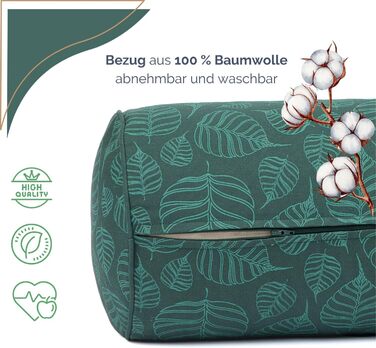 Больстер для йоги Бодхі Ø 22 см Колекція Махараджа Больстер для йоги зі 100 бавовни Ролик для йоги з волокнами капок Подушка для відновлювальної та Інь-йоги з листям Бодхі / темно-зелений