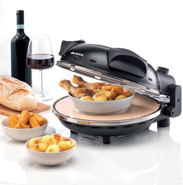 Піч для піци Ariete 928 4 хвилини, ілюмінатор для контролю приготування, 1200 Вт, максимальна температура 400 C, 2 лопатки з нержавіючої сталі, вогнетривкий камінь з антипригарним покриттям, чорний