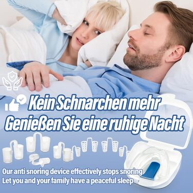 Пробка для хропіння проти хропіння, регульована пробка для хропіння проти хропіння, шина для хропіння проти хропіння з носовим розширювачем 8 розмірів, багаторазова прозора прозора капа для рота Stop Snore для чоловіків і жінок