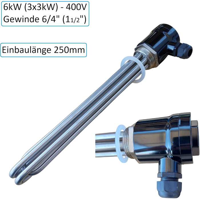 Електричний нагрівальний елемент 400 В з кришкою та захистом від натягу кабелю 3 кВт - 4,5 кВт - 6 кВт - 9 кВт - 12 кВт (6 кВт (3x2 кВт))