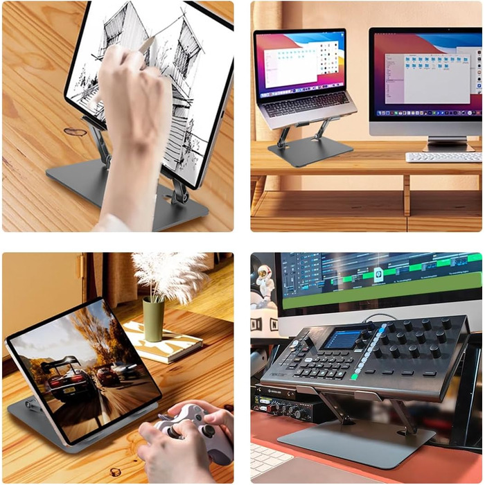 Підставка для планшета та ноутбука, регульована по висоті, з алюмінієвим тримачем, ергономічна з охолодженням, портативна настільна підставка з подвійною опорою для планшетів та ноутбуків до 17,3 дюймів