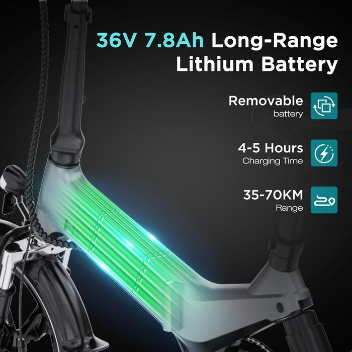Складаний електровелосипед 16 дюймів, Електричний велосипед з акумулятором 36 В/7,8 Аг, Двигун 250 Вт 25 км/год, Запас ходу 35-70 км, Міський складаний електровелосипед Pedelec для дорослих та молоді, сірий
