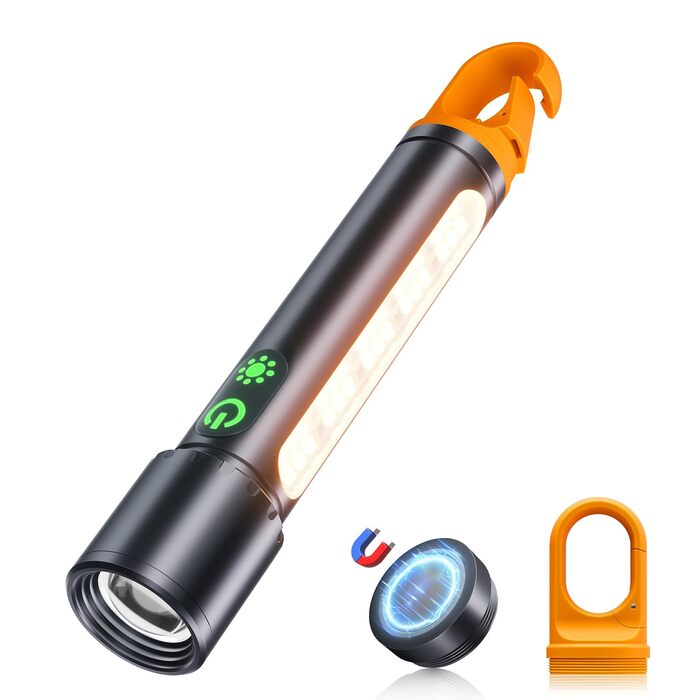 Акумуляторний світлодіодний ліхтарик, 500 000 люмен, 9 режимів, надзвичайно яскравий XHP90.2 із можливістю масштабування та водонепроникний IPX7, потужний ліхтарик для кемпінгу, походів, надзвичайних ситуацій, чорний 1