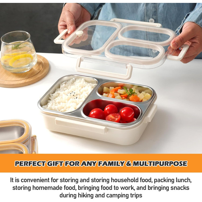 Металева ланч-бокс з двома відділеннями, 1000 мл. Дитячий бенто-бокс з нержавіючої сталі 304, портативний, герметичний контейнер для перекусу з роздільниками, для школи, офісу та подорожей. Розміри 22166,5 см.