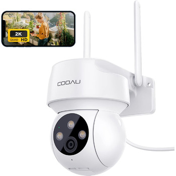 Камера відеоспостереження COOAU 2K Outdoor, PTZ WLAN Camera Outdoor IP WiFi Camera Surveillance Outdoor з автоматичним відстеженням людей, записом 24/7, кольоровим нічним баченням, IP66, SD-картою/хмарним сховищем