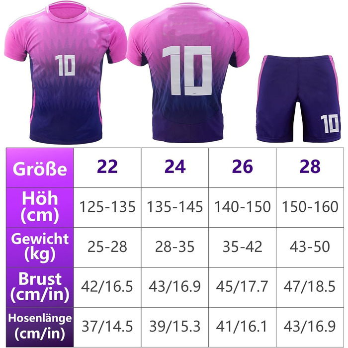 Дитяча футбольна форма, 8/ 10, виїзна футбольна форма для дітей з футболкою, шортами, шкарпетками, наколінниками та брелоком для дітей та підлітків 6-7 років, 10