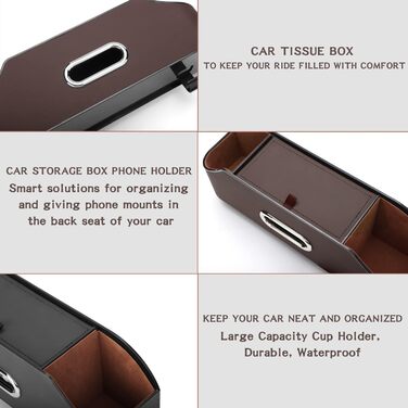 Автомобільний органайзер для заднього сидіння HOLDCY з 2 підстаканниками, серветницею та гачками для зберігання, багатофункціональ