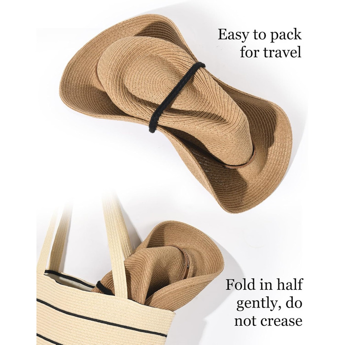 Ковбойський сонцезахисний капелюх FURTALK для жінок та чоловіків, ковбойський капелюх у західному стилі з вітровою стрічкою, UPF 80, легкий пляжний та літній капелюх, хакі, ML