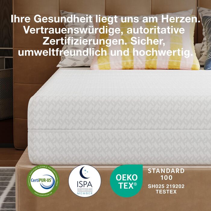 Матрац Novilla 140x200 см з холодної піни, рівень жорсткості H3/H4, 7-зонний комфортний матрац з піни, дихаючий комфортний згортаючий матрац зі знімним тканинним чохлом, сертифікований Oeko-TEX, висота 18 см, 18 см, 140 x 200 см