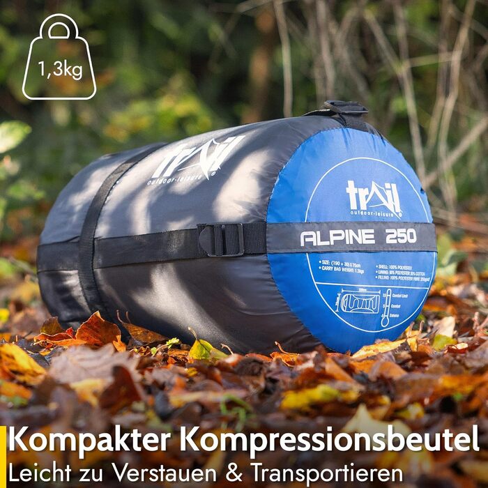 Спальник Trail Alpine з капюшоном спальник 250 г, 3-сезонний спальник. Легкий, невеликий розмір у пакувальному відділенні з капюшоном та компресійним мішком (червоний) Синій 3 сезони