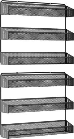 Настінна підставка для спецій, 3 яруси, 2 шт., підвісний органайзер для спецій, ідеально підходить для зберігання спецій на кухні та не тільки (чорний)