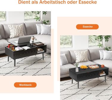 Журнальний столик Sweetcrispy з регульованою висотою, стіл для вітальні, журнальний столик з відкритим та прихованим місцем для зберігання, журнальний столик-диван, бічний столик, дерев&39яний столик-диван 100 x 50 см для вітальні, чорний/темно-чорний