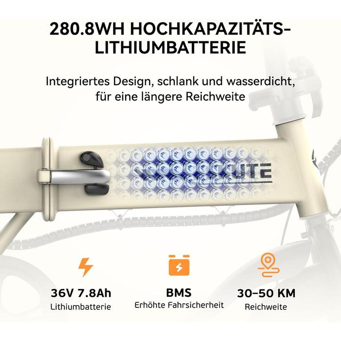 Комплект акумуляторів ESKUTE F200 для чоловічого електровелосипеда, 14-дюймовий складний електровелосипед, акумулятор 36 В 7,8 Аг, великий запас ходу до 50 км, міні-складний велосипед, легкий електровелосипед для міських поїздок, синьо-зелений x 2