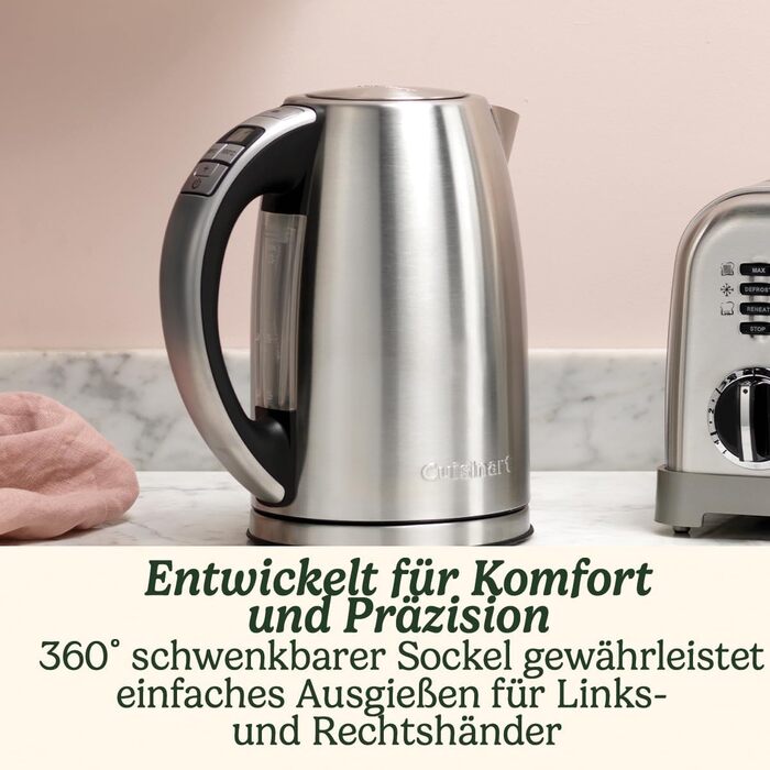 Чайник Cuisinart Multi-Temp 1,7 л | Рожевий | Швидке кип’ятіння 3000 Вт | Регульована температура 85–100°C | Бездротова база 360° | Нержавіюча сталь