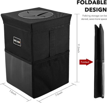 Поліестеровий автомобільний сміттєвий бак Beicarin з кришкою - Автомобільний мішок для сміття з кишенями для зберігання герметични