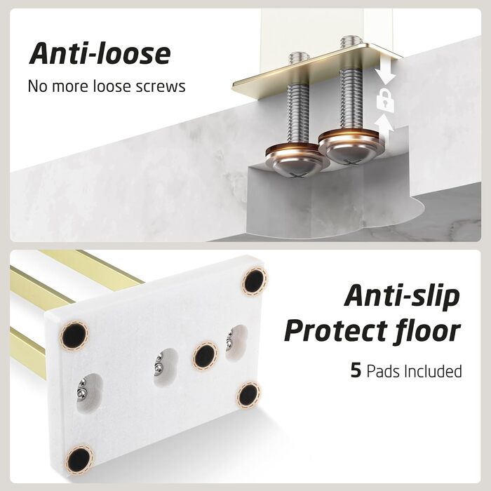 Вішалка для рушників KES, золотого кольору, тримач для рушників з 3 шт. ангами, окремостояча підставка для рушників, мармур та нержавіюча сталь 18/8, матове золото BTH217S3-BZ