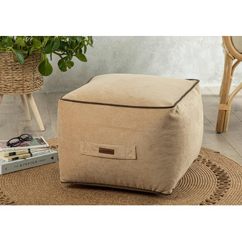 Пуф-табурет ENGLISH HOME, Пуф із квадратним сидінням, Високоякісний пуф із сидінням, Легкий у догляді пуф, Пуф-табурет для вітальні, спальні, Casha, 45x45 см, Бежевий