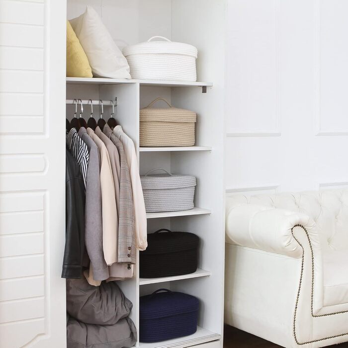 Кошик для зберігання Sea Team Oval з бавовняної мотузки з кришкою, плетений кошик для зберігання з кришкою, дитяча кімната, кошик для підгузків, кошик для дитячого душу, коробка, органайзер, 38,1 x 27,9 x 16,5 см, білий