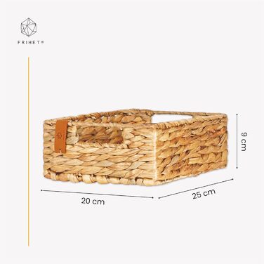 Кошик для зберігання FRIHET, плетений з водяного гіацинта прямокутний підходить як кухонна скринька для зберігання та кошик для фруктів можна використовувати як кошик у їдальні, ванній кімнаті та дитячій кімнаті 25 x 20 x 9 см (2)