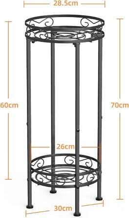 Металева підставка для рослин Bomblap, підставка для квітів 70 x 30 см, підставка для кімнатних рослин, висока 2-ярусна підставка для квіткових горщиків, тримач для квіткових горщиків для використання в приміщенні та на вулиці, чорний колір