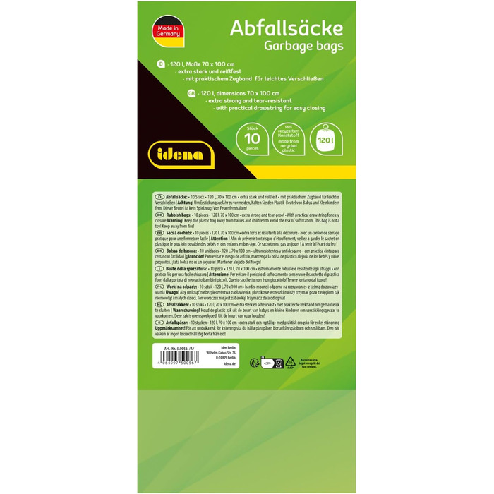 Набір пакетів для сміття, 5 рулонів по 10 пакетів у кожному, сині, 120 літрів, 40 мкм надзвичайно міцні та стійкі до розривів, з практичним шнурком, пакети зі шнурком синього кольору, 5 рулонів, 50056-5 -